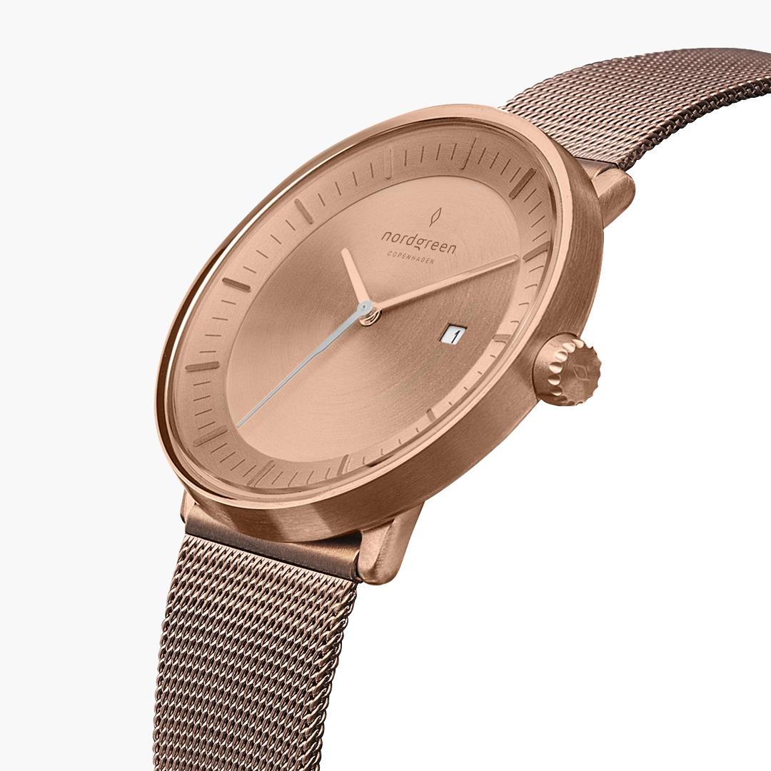 【限時加碼・贈原廠錶帶】ND手錶 Philosopher 哲學家 36mm 玫瑰金殼×磨砂金屬面 玫瑰金米蘭錶帶 網格鈦鋼錶帶 Nordgreen 北歐設計師手錶 PH36RGMEROBM 熱賣中!