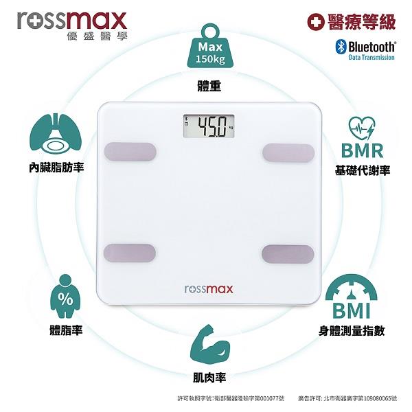 【Ｒｏｓｓｍａｘ】優盛醫學藍牙體重體脂計(ＬＳ２１２－Ｂ白色)