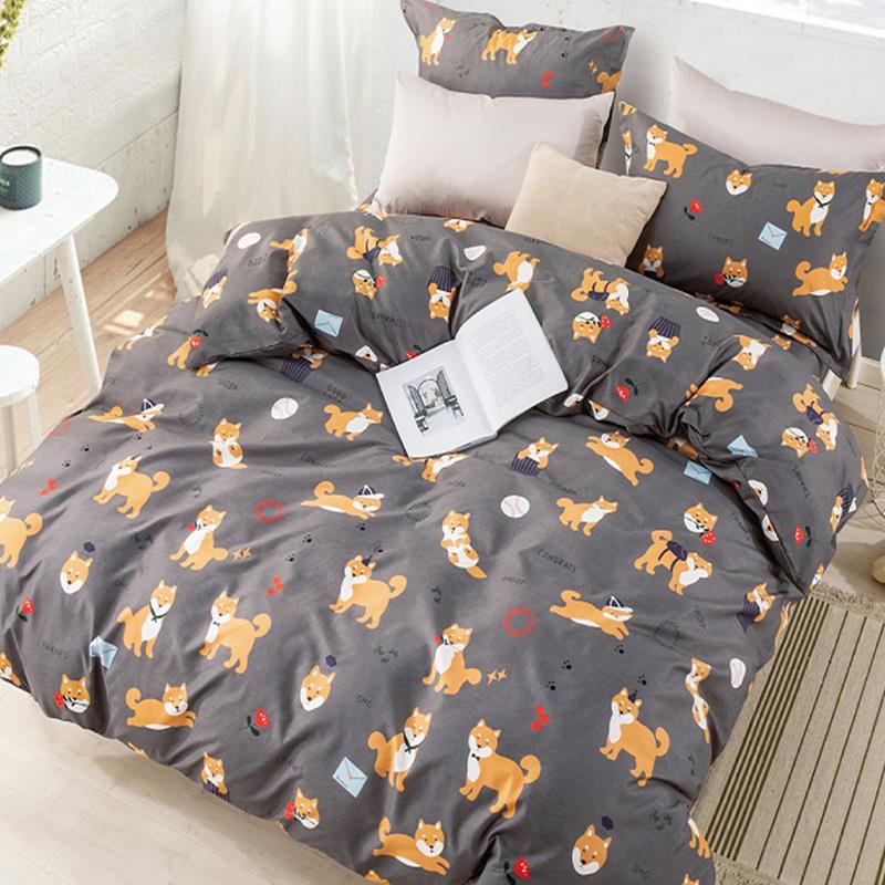 (無被套)新絲柔棉系列-三件式床包枕套組 / 柴犬