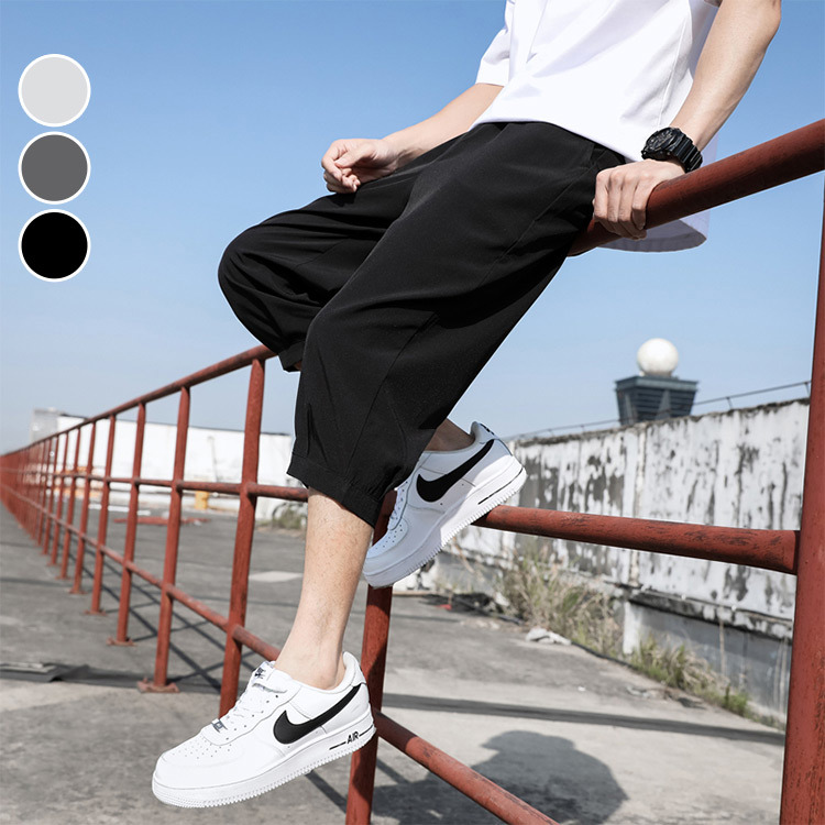 男七分褲 韓版素面寬鬆老爺褲大尺碼短褲黑褲(3色) 現 預【NZ712007】