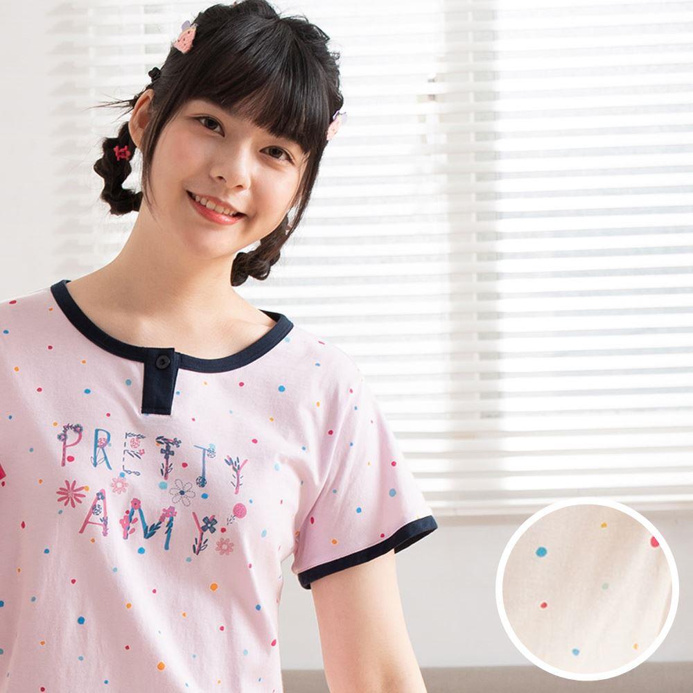 華歌爾睡衣-Pretty Amy系列 M-LL純棉針織印花短袖七分褲裝(貝殼米) LWY95821CR
