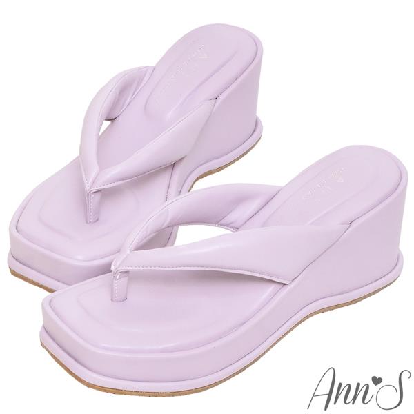 Ann’S美圖厚底系列-澎澎夾腳方頭涼拖鞋-7.5cm-紫
