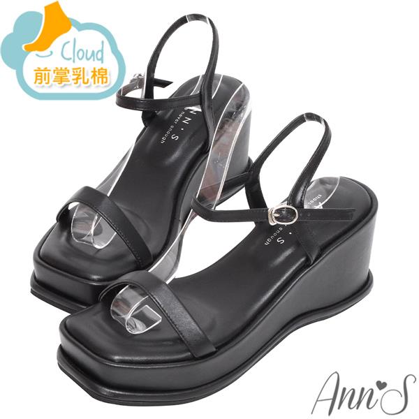 🍀兩雙現折$699🍀Ann’S美圖厚底系列-一字帶側V口方頭涼鞋-7.5cm-黑