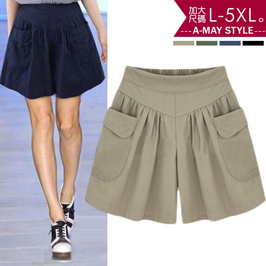 加大碼休閒褲-雙口袋顯瘦寬筒休閒短褲(L-5XL)【XSU202218】＊艾美時尚(現 預)