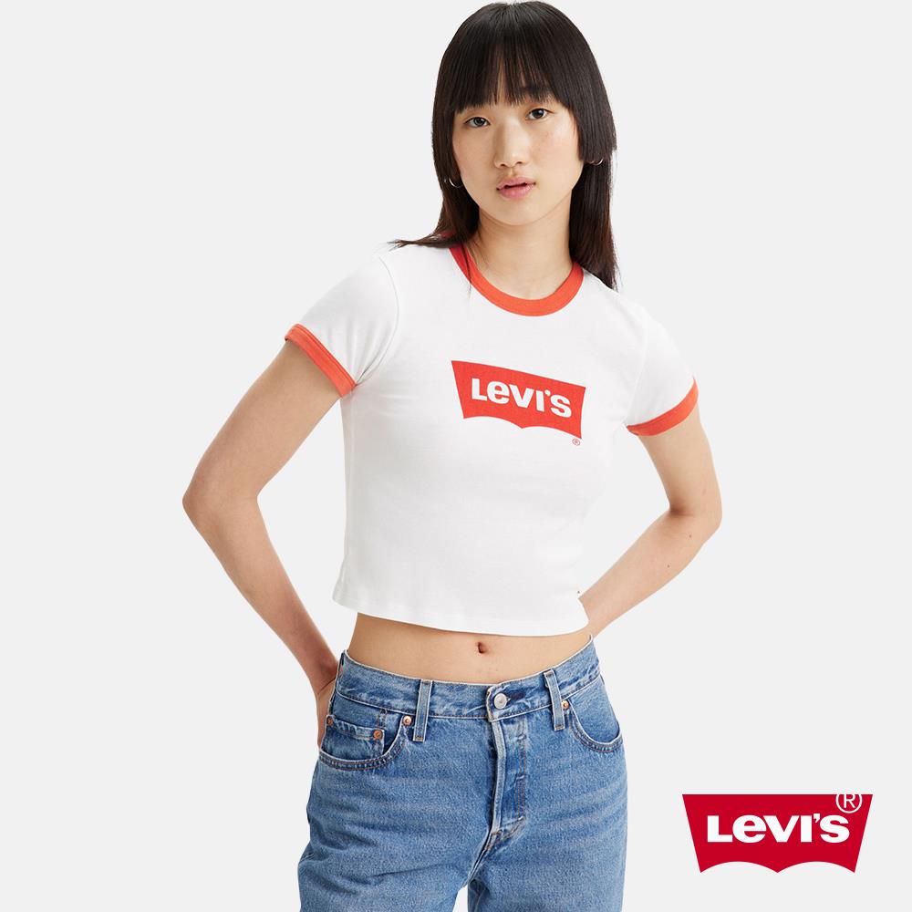 Levis 女款復古滾邊短版T恤/ 修身版型/ 經典Logo 復古橘人氣新品| 熱銷