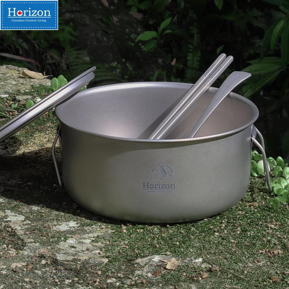 【Horizon 天際線】純鈦戶外野營鍋/純鈦湯鍋1.8L│輕量，重量不到280g│可直火使用，好清洗不易生鏽