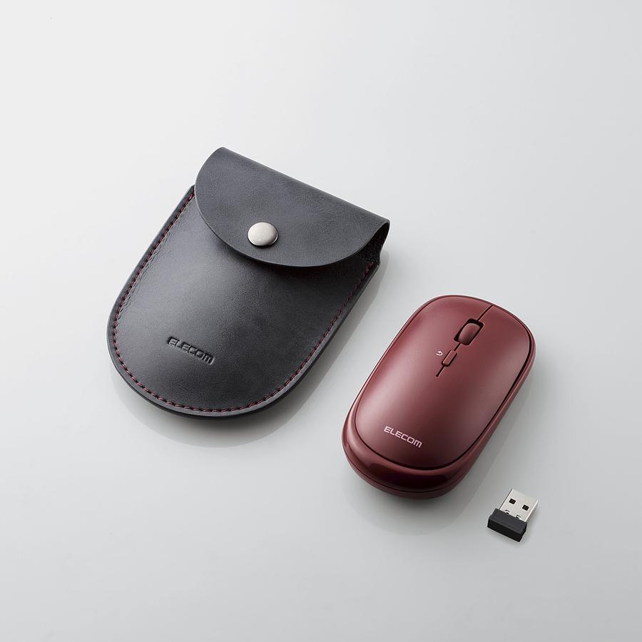 ELECOM 攜帶型靜音無線滑鼠附皮套-紅