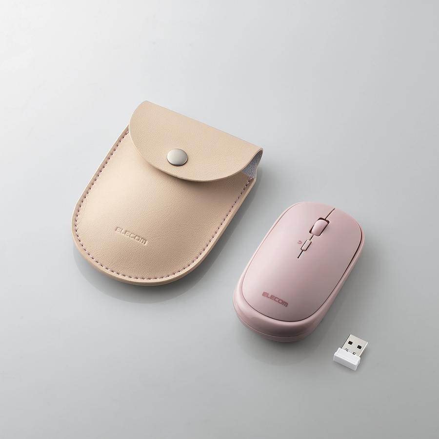 ELECOM 攜帶型靜音無線滑鼠附皮套-粉