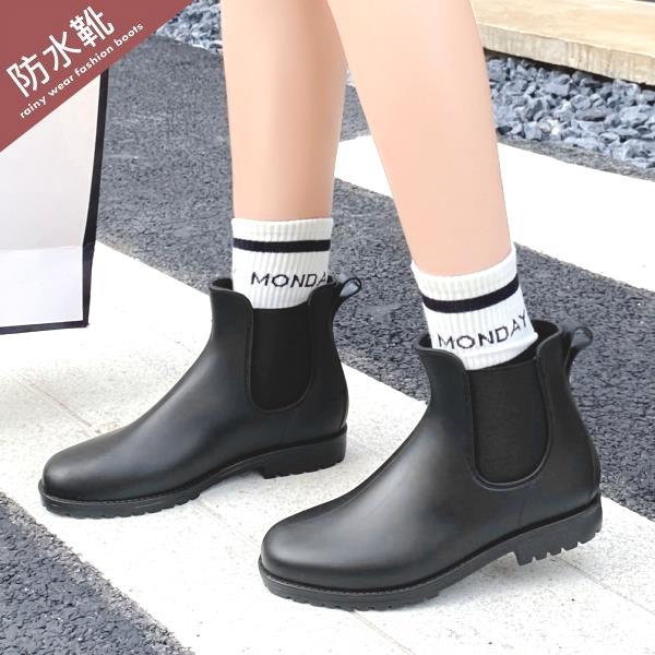 【37-43全尺碼】MIT百搭切爾西拼接短筒防水雨靴 - 黑色