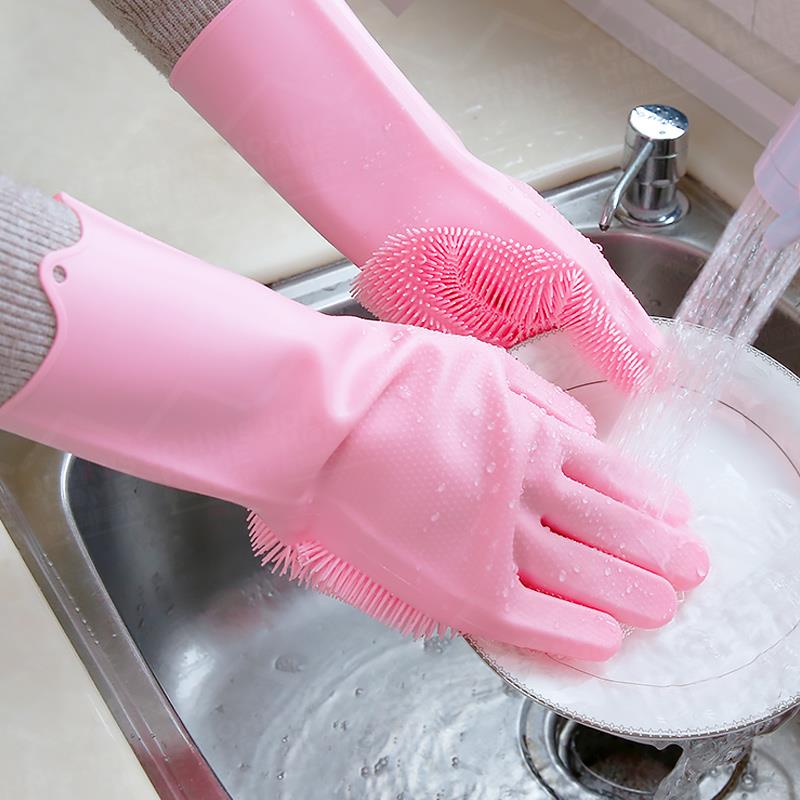 矽膠洗碗手套 1雙入 防滑耐磨耐高溫家務手套 手套刷 洗碗刷 防水手套 洗刷手套【ZH0101】《約翰家庭百貨