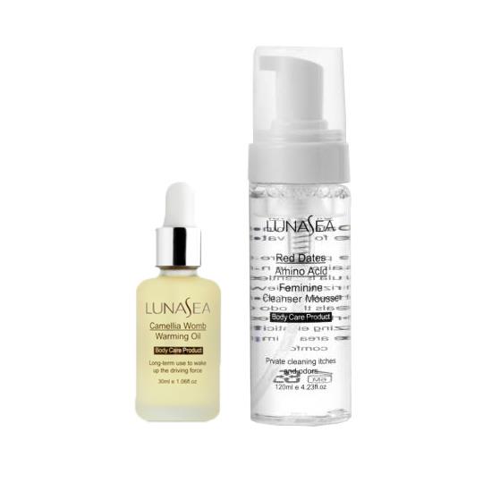 【LUNASEA璐娜希】紅棗氨基酸私密處清潔慕絲120ml(私密處保養)+山茶花暖宮精油30ml