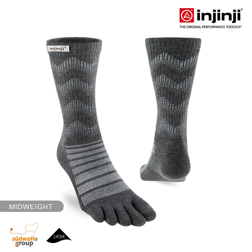 【injinji】Outdoor戶外避震羊毛五趾中筒襪NX (石板灰) -NAA7694 | 五趾襪 登山襪 登山推薦 防臭抗菌 吸濕排汗 羊毛襪