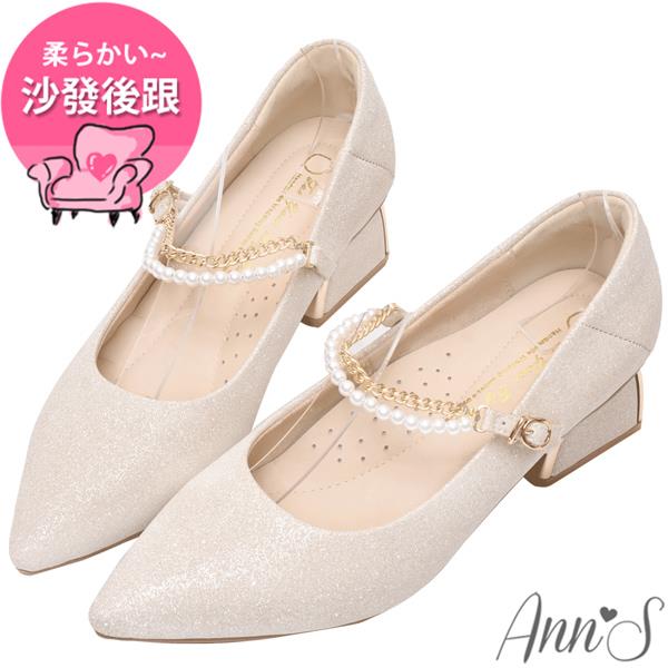 🎁買就送鞋撐🎁💕 喜氣洋洋 / 買就送限定版燙金提袋 💕Ann’S溫柔儀式-腳背珍珠金鍊尖頭低跟婚鞋-5cm-金