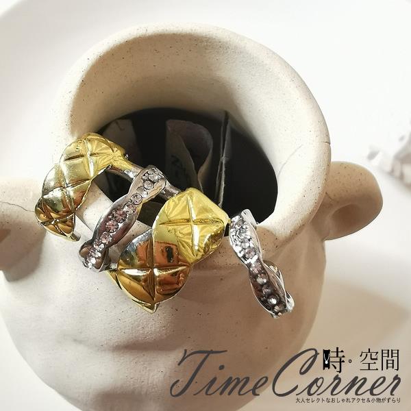 【時空間】菱格紋鑲鑽造型耳環(９２５銀針自我個性－耳骨夾＋耳針)