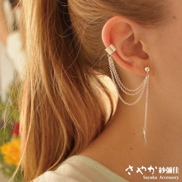 【Ｓａｙａｋａ紗彌佳】秋冬感飄揚落葉金屬造型耳環(（耳針＋耳骨夾）－金色)