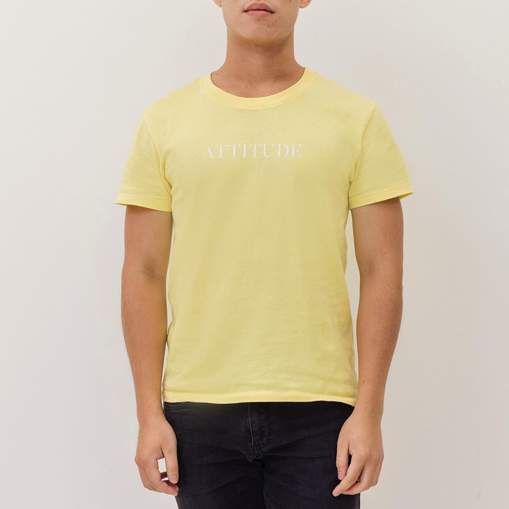 ★買一送一★ATTi TUDE-品牌LOGO設計短袖上衣 淺黃色 (中性版型 ) 短T T恤 AT-MT2205