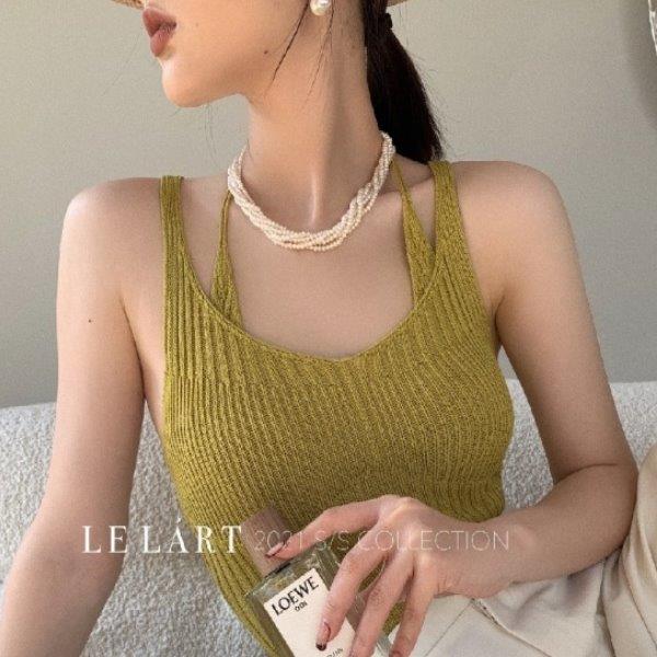韓版性感假兩件修身顯瘦針織背心 繞頸法式吊帶上衣(6色)小個子女裝-凱西娃娃