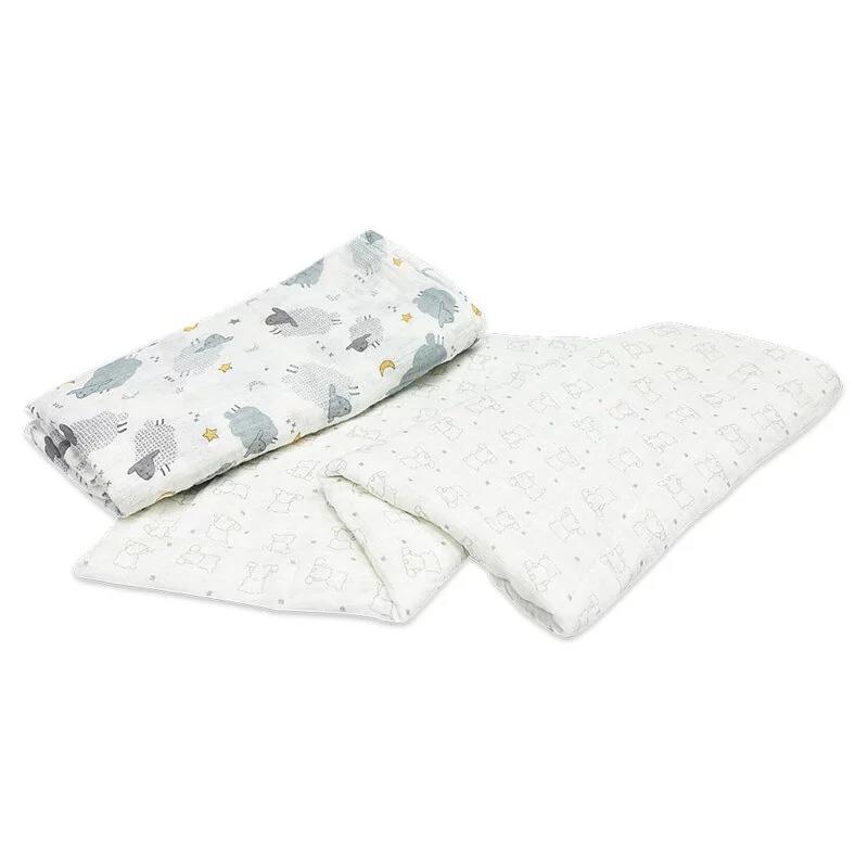 【CHICCO】寶貝嬰兒純棉透氣包巾毯(2入)跳跳羊&手繪熊