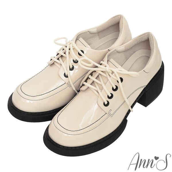 Ann’S小眾變大眾-漆皮綁帶厚底粗跟牛津鞋5cm-米白(版型偏小)