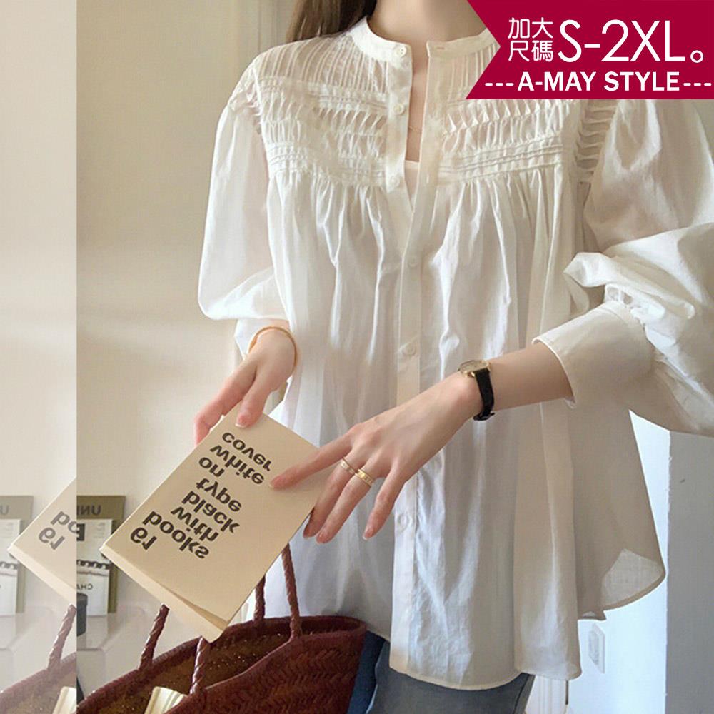 加大碼 娃娃衫 法式優雅泡泡袖寬鬆襯衫(S-2XL)【XAL129836】＊艾美時尚(現 預)