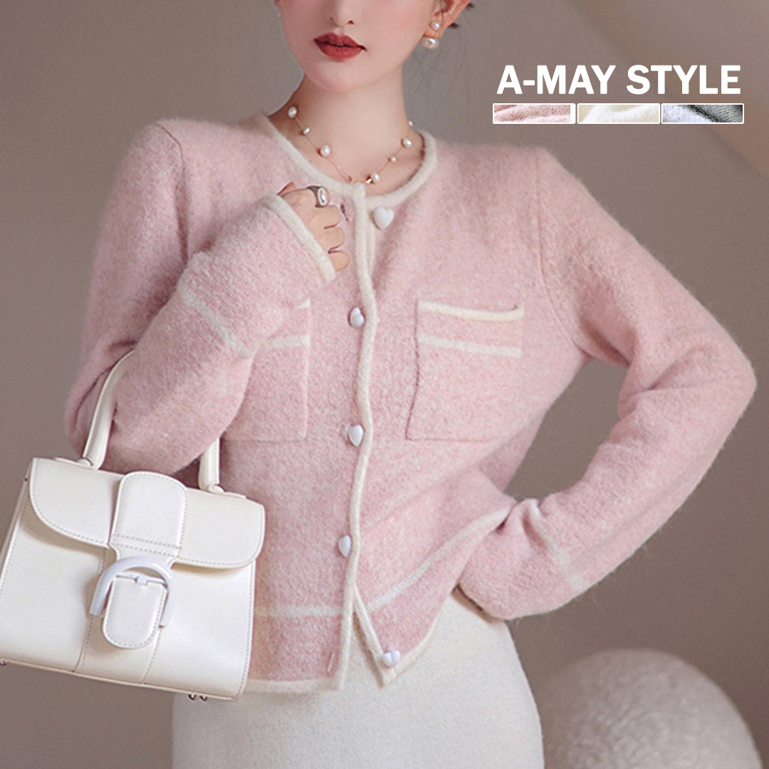 加大碼毛衣-日系愛心鈕釦圓領針織外套(S-2XL)【XAL701858】＊艾美時尚(現 預)