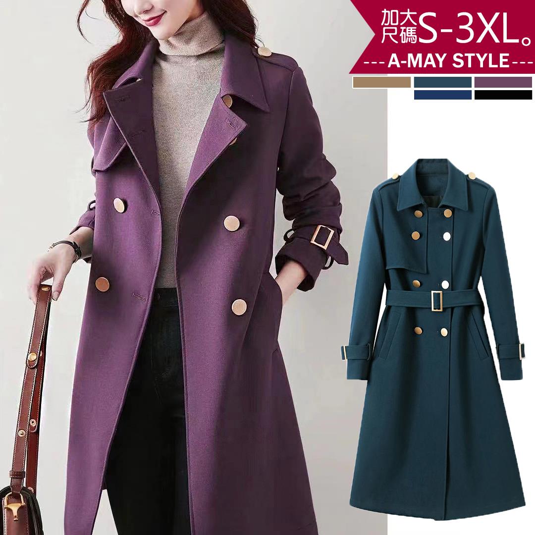 加大碼風衣-時尚修身顯瘦排扣大衣(S-3XL)【XC030884】＊艾美時尚(現 預)