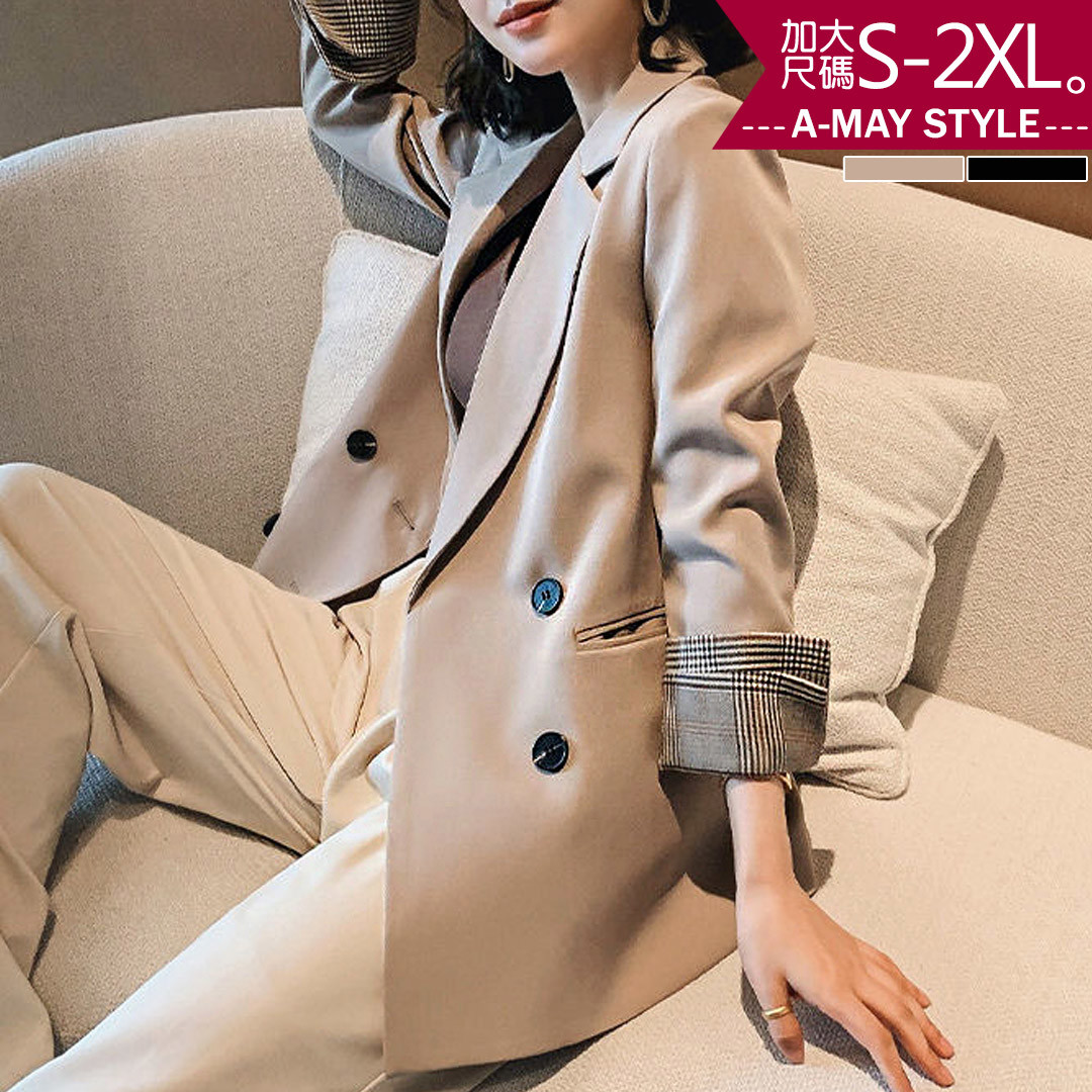 現貨。加大碼西服-質感英倫雙層捲邊袖西裝外套(S-2XL)【XT2022C57】＊艾美時尚