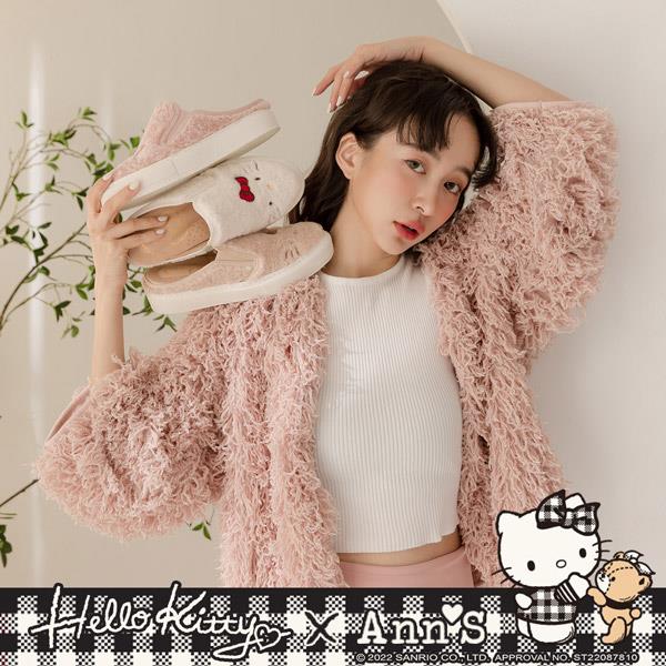 ▸APP獨賣有緣五折✨原價1880◂ Ann’S X Sanrio三麗鷗 HELLO KITTY聯名 泰迪毛茸茸刺繡柔軟穆勒鞋3cm-草莓