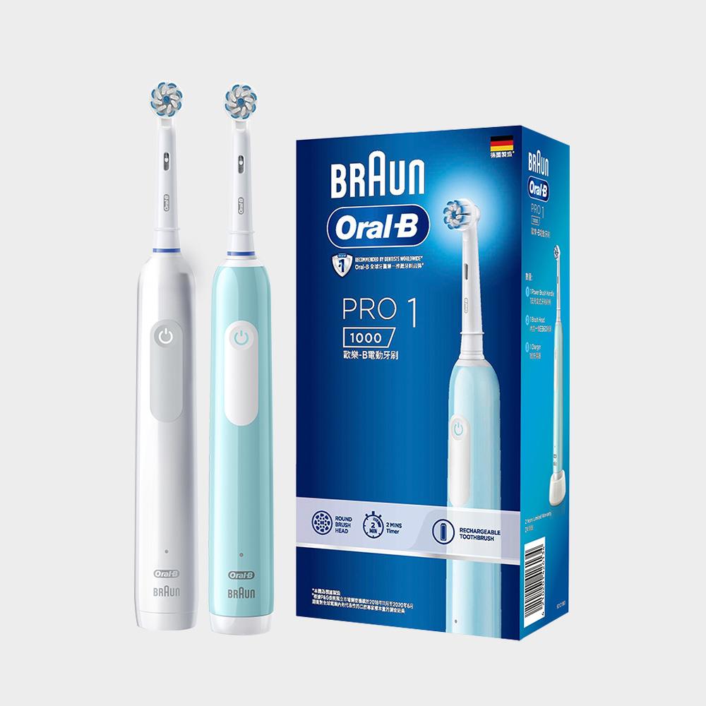 Oral-B PRO1 3D電動牙刷雙入組-孔雀藍/簡約白