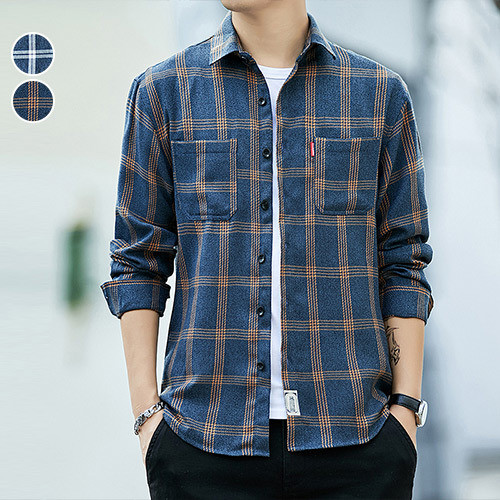 長袖襯衫 冬季質感雙口袋休閒格紋襯衫(2色) 現 預【NZ772001】