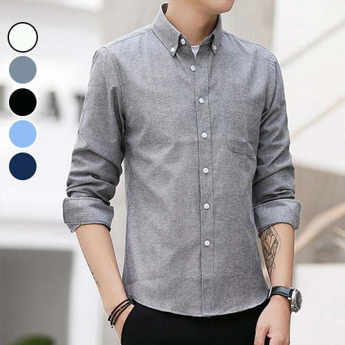 男襯衫  休閒素面口袋修身職人長襯 中大尺碼長袖襯衫(4色) 現 預【NZ772003】