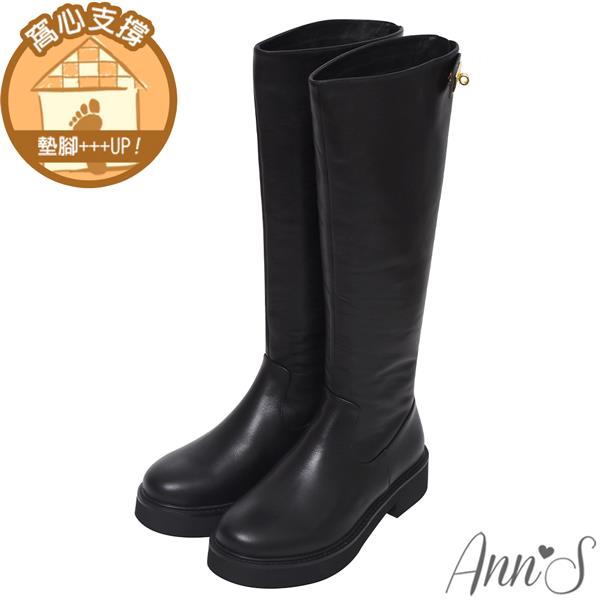 🍎任一雙現折$618🍎Ann’S直腿濾鏡-後轉釦造型頂級牛皮真皮及膝長靴4cm-黑