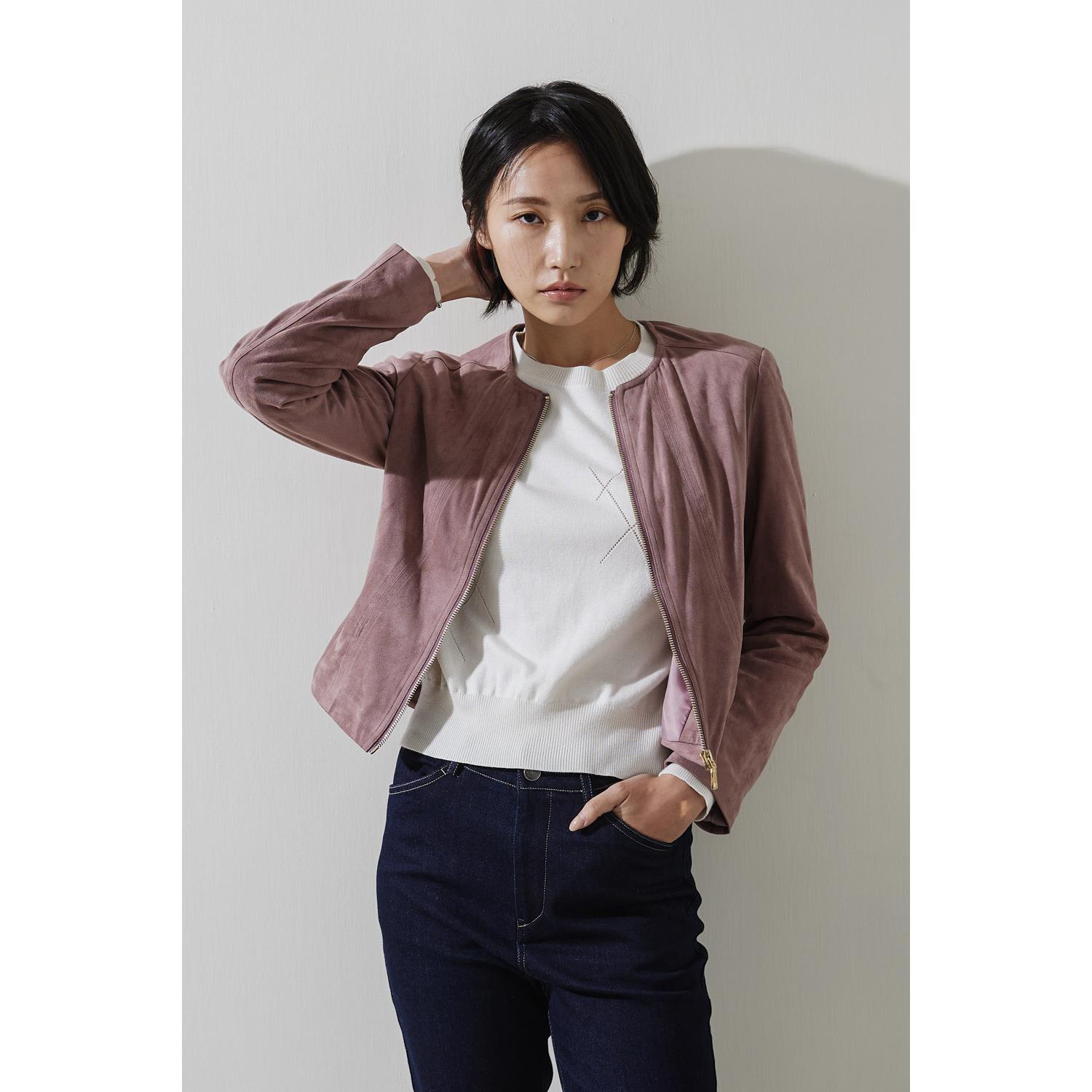 SST&C女裝 奶茶色麂皮圓領短版拉鍊外套 | 8162209004 (outlet)
