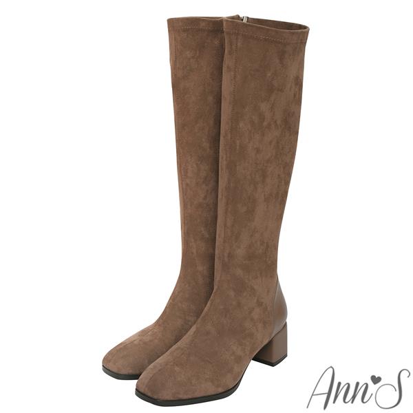 🍎任一雙現折$618🍎Ann’S質感穿搭單品-彈性絨布素面粗跟及膝長靴5cm-可可