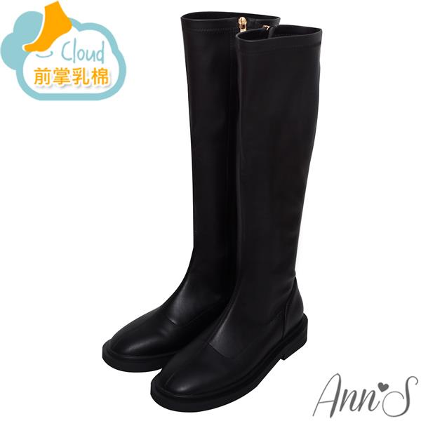 🔥買三送一🔥Ann’S有彈性的經典素面平底及膝長靴3cm-黑(版型偏小)