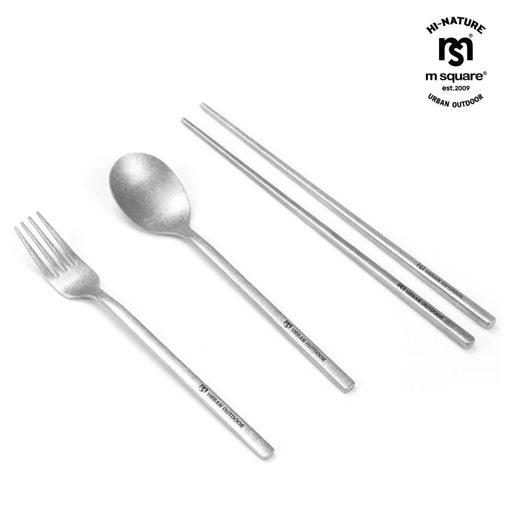 【Ｍ　Ｓｑｕａｒｅ】雪花灰不銹鋼餐具(三入組)