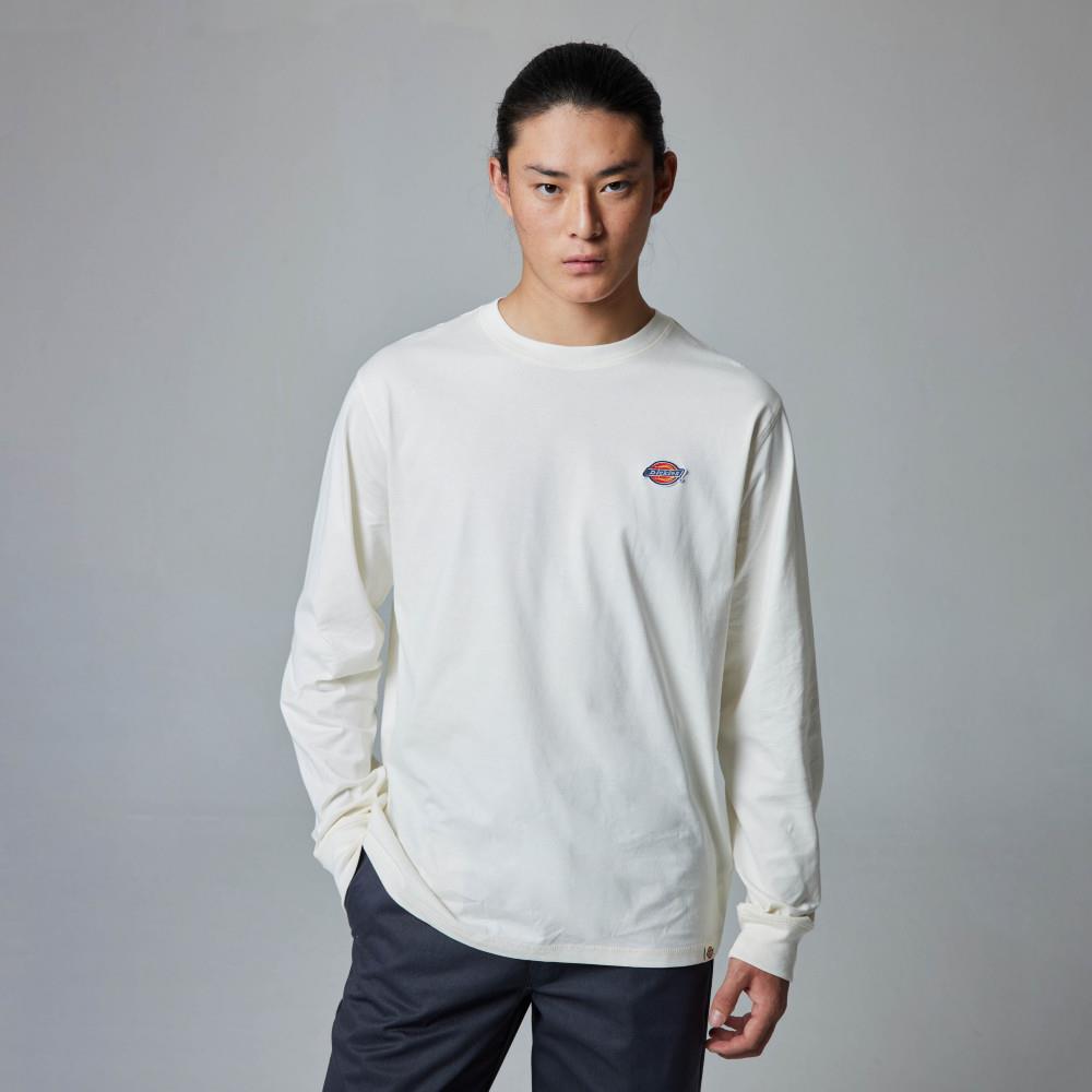 Dickies男款米白色純棉經典三色Logo長袖T恤|DK010983C48