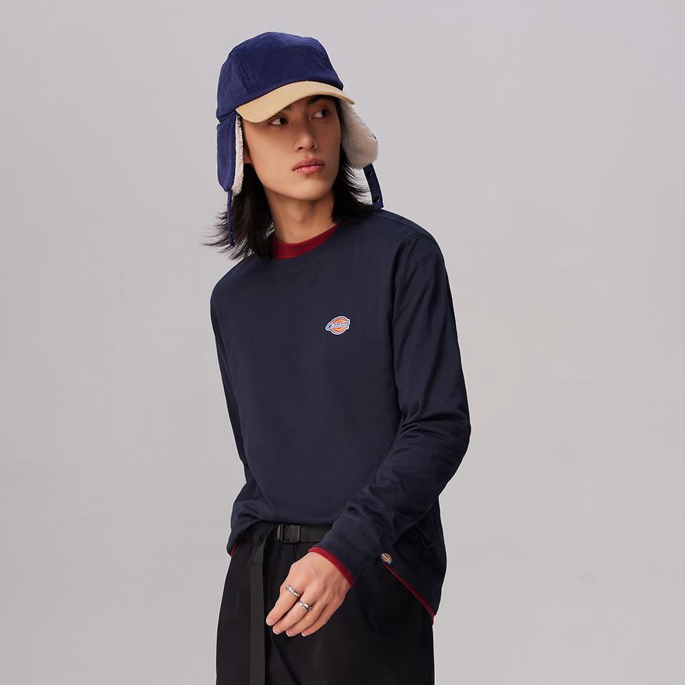 Dickies男款深海軍藍純棉經典三色Logo長袖T恤|DK010983CG7