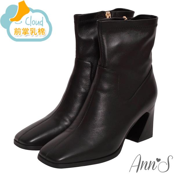 💐母親節限定專區最高7折💐Ann’S纖細小姐姐2.0-素面羊皮真皮梯形粗跟方頭短靴7cm-黑