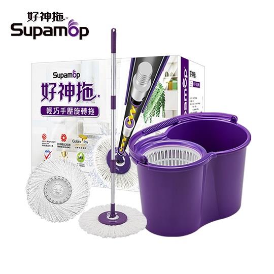 【好神拖】輕巧手壓旋轉拖(1拖+1桶+2布)