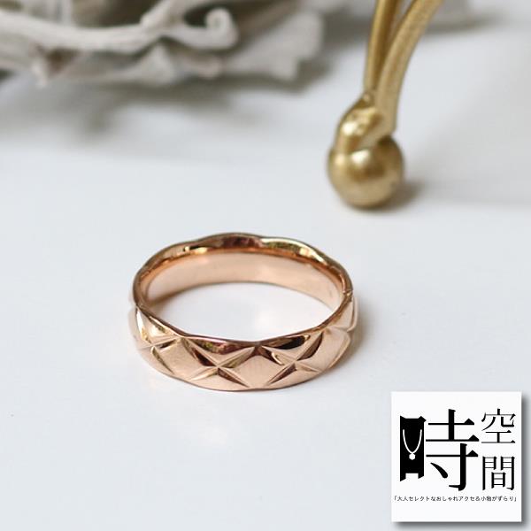 【時空間】菱格紋幾何造型戒指－玫瑰金７號(素色（１４Ｋｇｐ）)