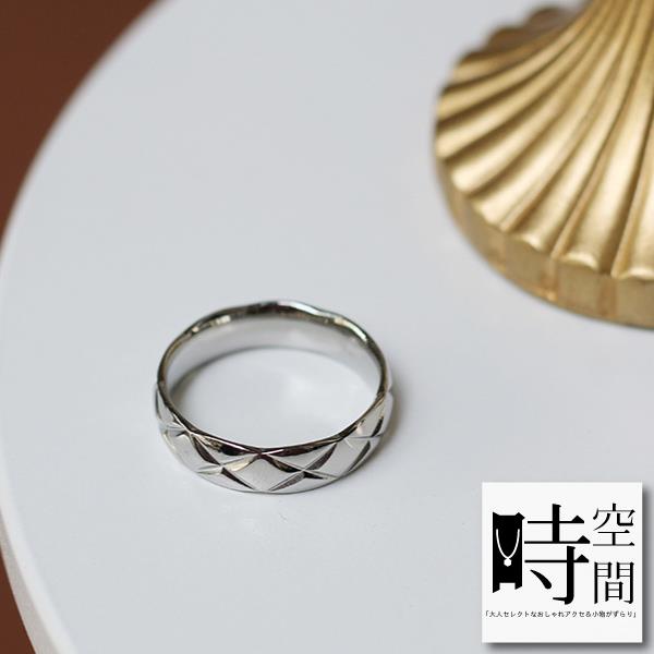 【時空間】菱格紋幾何造型戒指－白金６號(素色（１４Ｋｇｐ）)