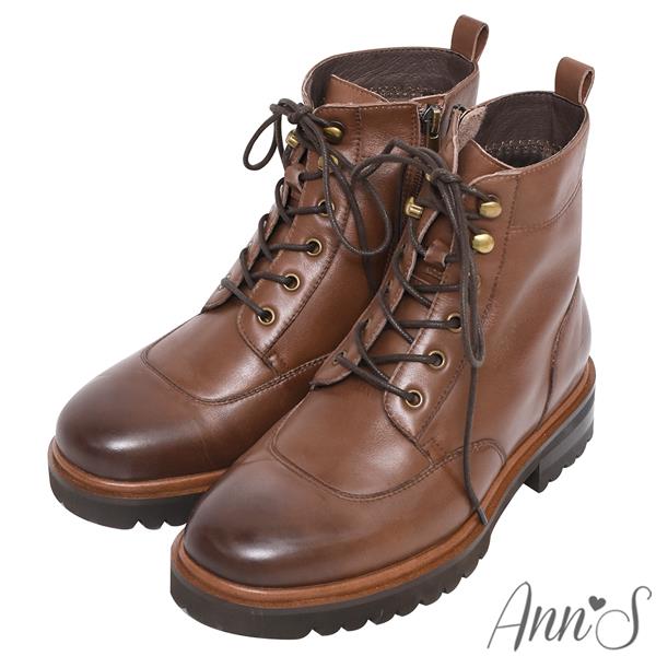 🍎任一雙現折$618🍎Ann’S自我率性-綁帶造型牛皮真皮短靴4cm-棕