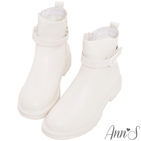 🍎任一雙現折$618🍎Ann’S高個子女孩-超值兩穿可拆扣帶牛皮真皮平底短靴3cm-米
