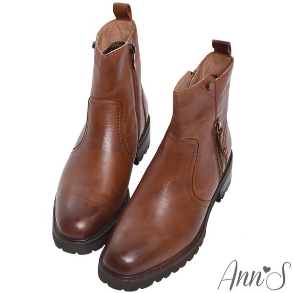 Ann’S復古擦色-顯瘦楦型真皮頂級牛皮短靴4cm-棕