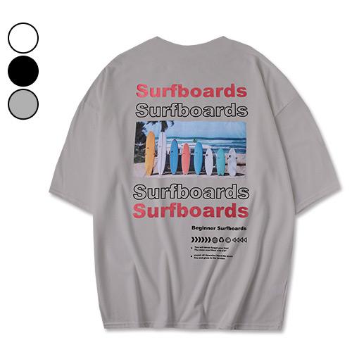 男短T恤  MIT韓版衝浪板相片T字母微落肩混棉短袖上衣(3色) 現+預【NW623012】