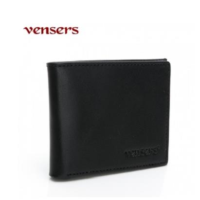 【vensers】小牛皮潮流個性皮夾 (NB5302816黑色撞色短夾)