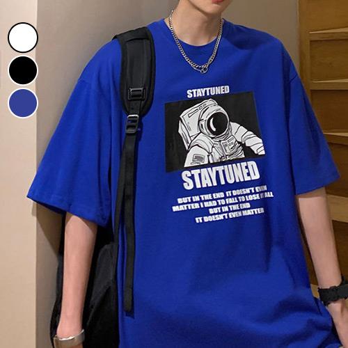 男短T恤 韓版太空人畫框寬鬆中大尺碼短袖上衣  現+預【NL622152】