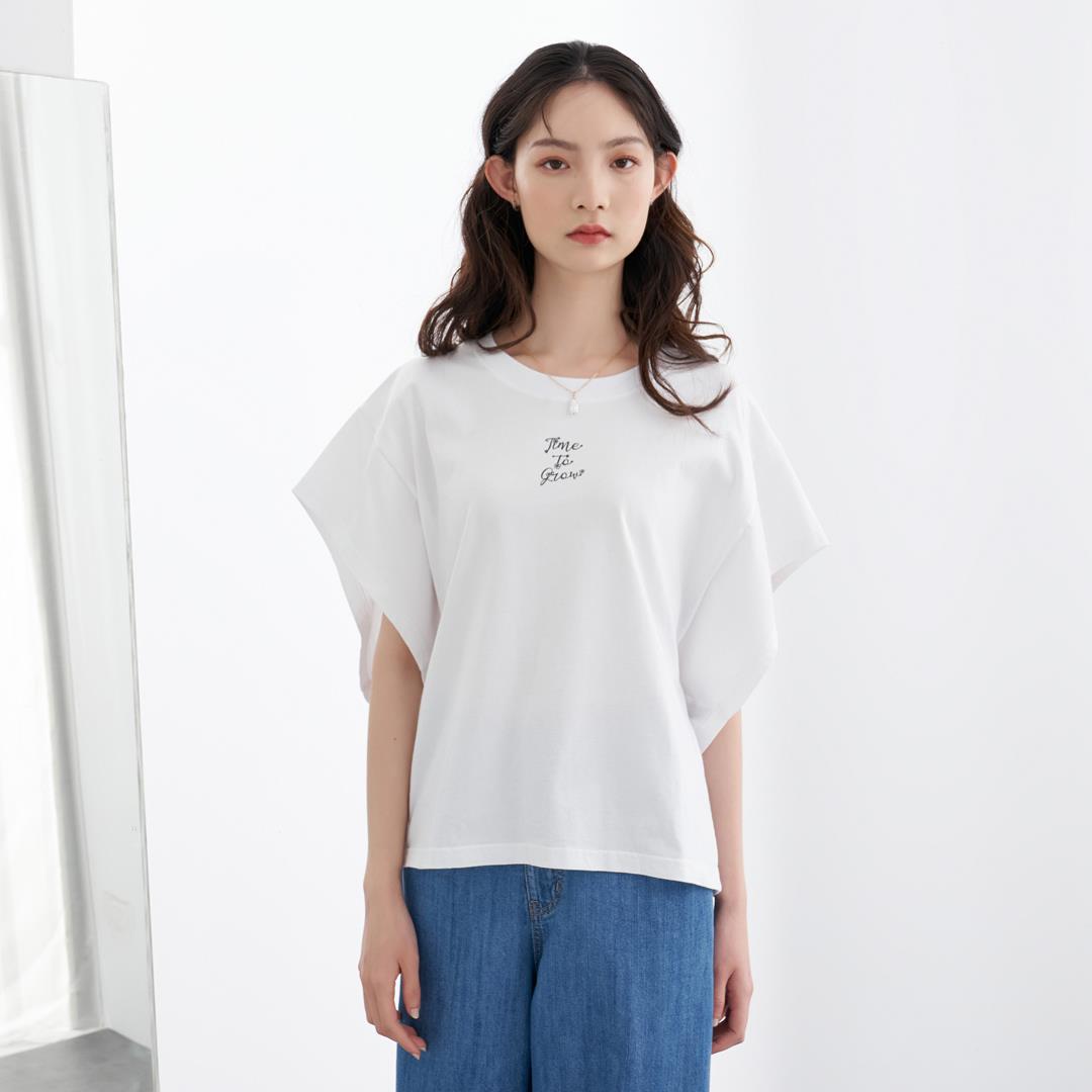 優雅氣質方型袖寬鬆純棉TEE(白色)-女