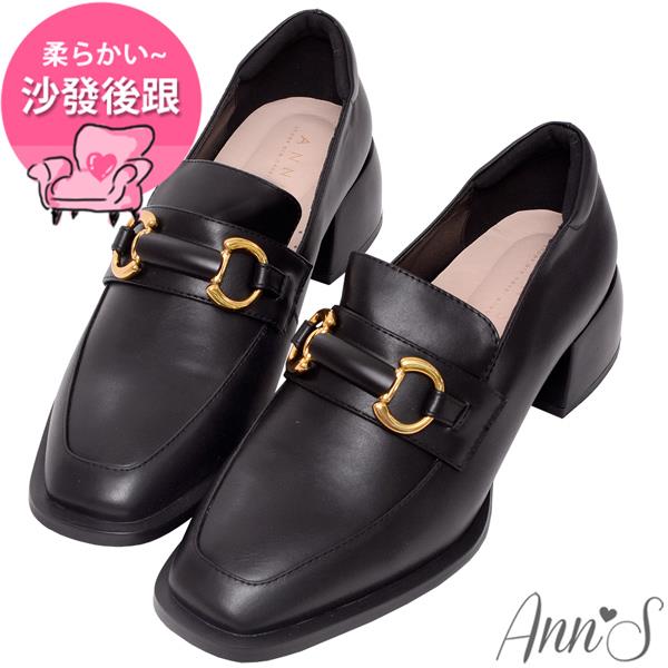 🍎任一雙現折$618🍎Ann’S訂製立體金扣-方頭粗跟樂福鞋4.5cm-黑
